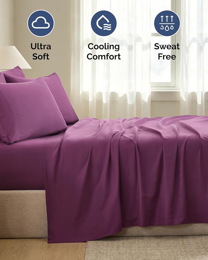 King 6 Piece Bed Sheet Set - Breathable & Cooling Sheets - Deep Purple | Ultra Soft Hotel Luxury Bedding Set w/ 8-16 Inch Deep Pockets - 1 Flat & 1 Fitted Sheet & 4 Pillowcases - Wrinkle & Fade Free