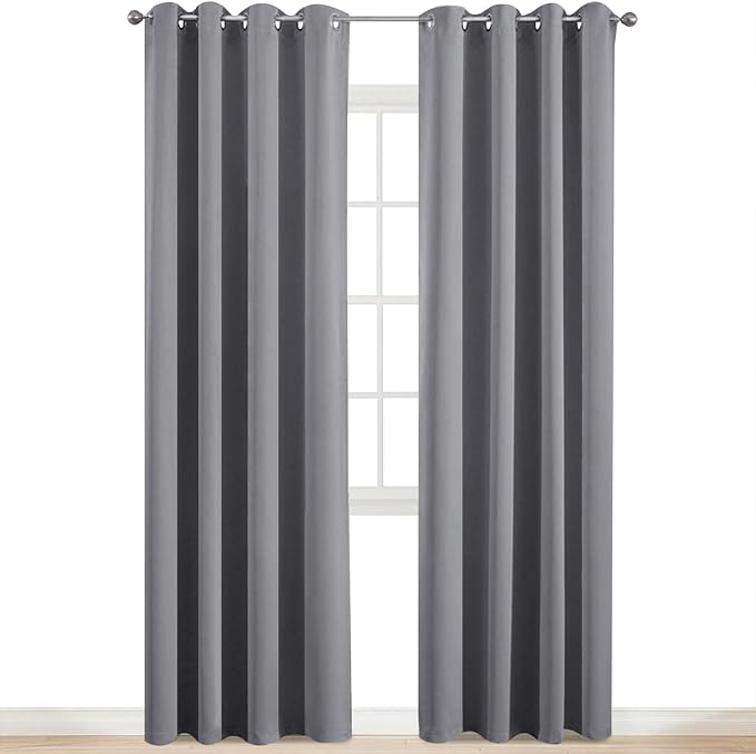 Yakamok Grey Room Darkening Curtains 52x84 inch Gray Grommet-Living Room | 2 panels,blackout window treatment,thermal insulated,light blocking drapes,privacy protection,bedroom study dining room