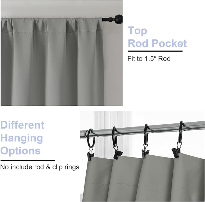 Simplebrand Ava Light Grey Blackout Curtains for Bedroom 84 Inch Length 2 Panels Set, Solid Thermal Insulated Privacy Living Room Window Treatment Curtains Blackout Drapes, W50 x L84 Inch, Light Grey