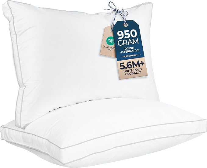 Utopia Bedding Bed Pillows for Sleeping Standard Size (White), Set of 2, Soft & Fluffy Pillow with Down Alternative Filling, Cooling, Hotel Quality, Gusseted Pillow for Back, Stomach or Side Sleepers