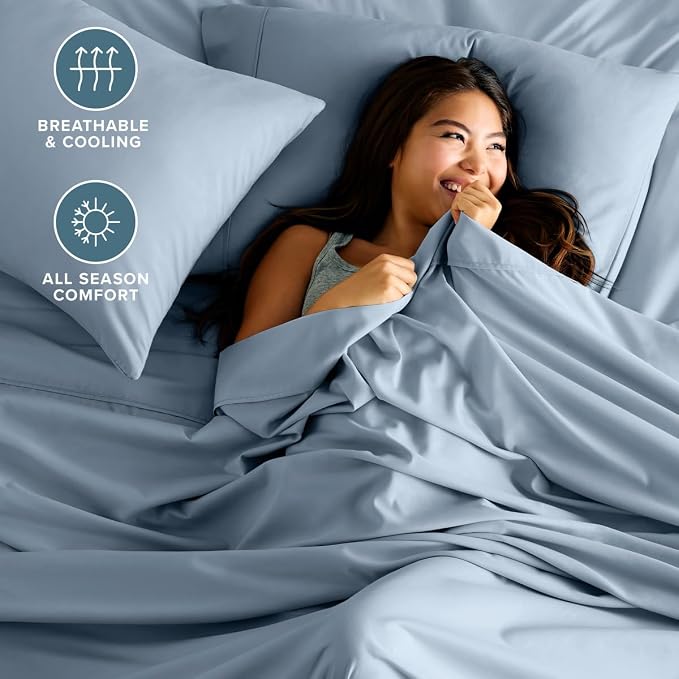 Bare Home Twin Sheet Set - 1800 Ultra-Soft (Twin, Dusty Blue) | Deep Pockets 6 to 15 Inches, Breathable, Hypoallergenic, Hotel Luxury, Easy Fit, Soft, All-Season