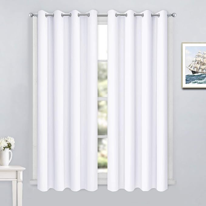 Yakamok Room Darkening Curtains 52x54 inch Length Pure White-Living Room | 2 panels,grommet blackout window treatment,thermal insulated,light blocking drapes,privacy protection,bedroom dining room