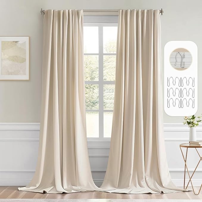 MIULEE Cream Beige Back Tab Blackout Curtains 52x120 Inch Long 2 Panels Set | Rod Pocket Pinch Pleated, Thermal Insulated, Bedroom Living Room Darkening Privacy Drapes, Extra Long Light Blocking Curtains