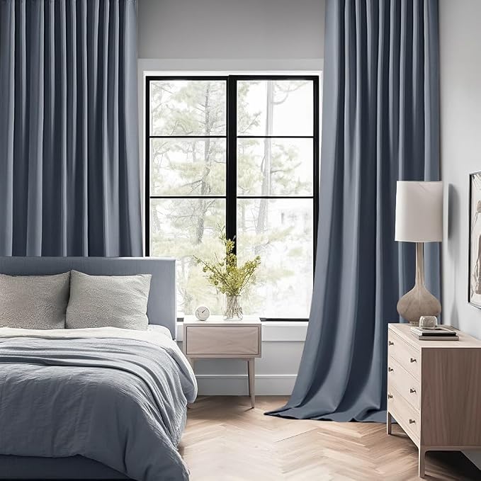 MIULEE Stone Blue Back Tab Blackout Curtains 52x84 Inch Length 2 Panels Set | Rod Pocket Pinch Pleated, Thermal Insulated, Room Darkening, Light Blocking, Privacy Curtains for Living Room Bedroom