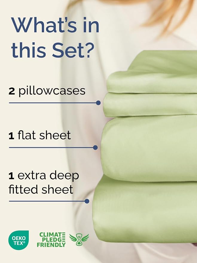 Extra Deep King Sheet Set - 4 Piece Breathable & Cooling - Light Sage Green | Easily Fits 18 to 24 inch Mattress - Ultra Soft, Wrinkle & Fade Free with Extra Deep Pockets - Comfy Hotel Luxury Bedding