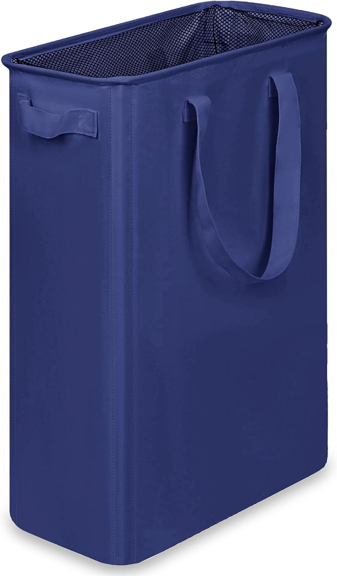 efluky Slim Laundry Basket, Narrow Laundry Hamper with Handles, Collapsible Dirty Clothes Hamper, Tall Laundry Bin for Laundry Room, Dorm and Bedroom, 12.7 Gallons(48L) Blue