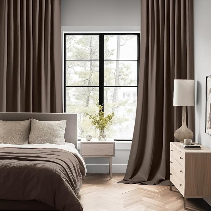 MIULEE Chocolate Brown Back Tab Blackout Curtains 52"x102" Long 2 Panel Set | Rod Pocket Pinch Pleated, Thermal Insulated, Bedroom Living Room Darkening Drapes, Light Blocking Floor to Ceiling Curtains