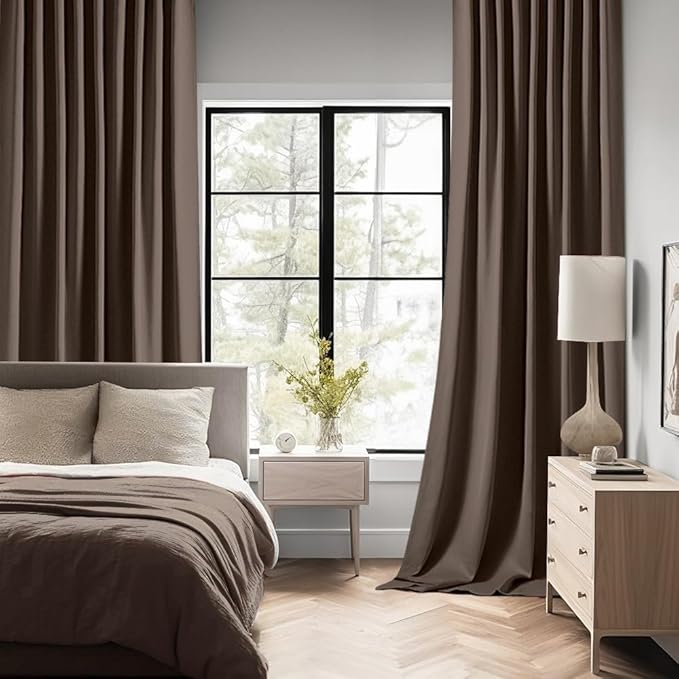 MIULEE Chocolate Brown Back Tab Blackout Curtains 52"x72" Long 2 Panels Set | Rod Pocket Pinch Pleated, Thermal Insulated, Room Darkening Privacy Drapes, Light Blocking Curtains for Living Room Bedroom