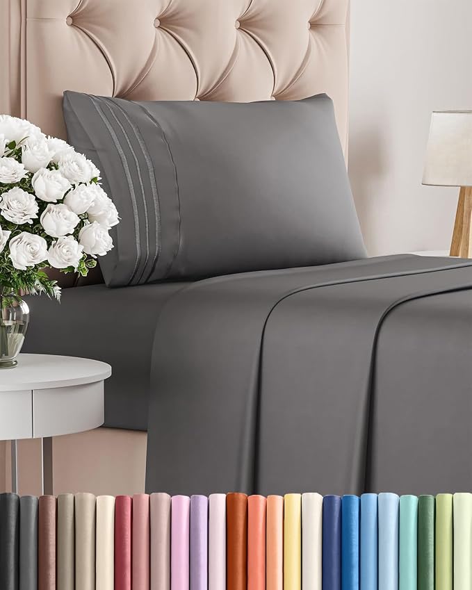 Twin Size 3 Piece Sheet Set - Comfy Breathable & Cooling Sheets - Dark Grey | Hotel Luxury Bed Sheets for Women & Men, Deep Pockets, Easy-Fit, Extra Soft and Wrinkle Free Sheets, Oeko-Tex Bed Sheet Set