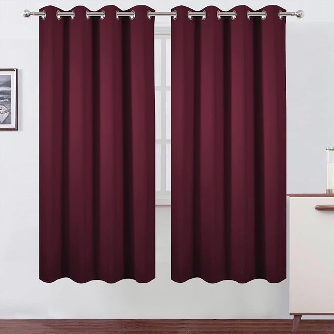 Blackout Curtains 66 x 72 Inch Long Burgundy Red Curtains Set of 2 Panels Room Darkening Curtains for Bedroom and Living Room