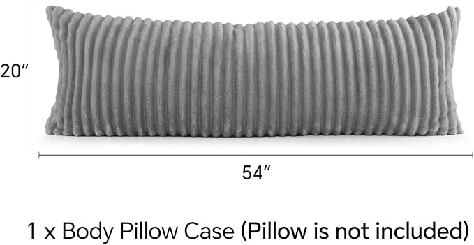 BEDELITE Fluffy Striped Body Pillow Cover with Zipper, Grey, 20x54 | Ultra-soft Faux Fur with 6D Striped Texture, Comfy, Plush, and Cloud-like, Body Pillow Pillowcase for Bed Couch Room Decor