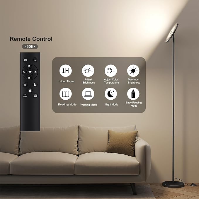 SUNMORY Floor Lamps for Living Room，LED Standing Lamp with Remote Control | 32W/3000LM Super Bright, 69" Tall Floor Lamp with Stepless Dimmable, Modern Torchiere Corner Lamp for Bedroom, Office