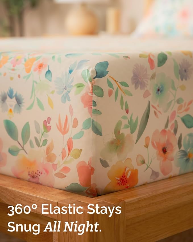 Queen 4 Piece Floral Sheet Set - Soft, Breathable & Cooling - Blush Blossom | 1 Flat, 1 Fitted & 2 Pillowcases w/ Deep Pockets, Boho Botanical Floral Bedding, Breathable & Cooling, Wrinkle & Fade Free
