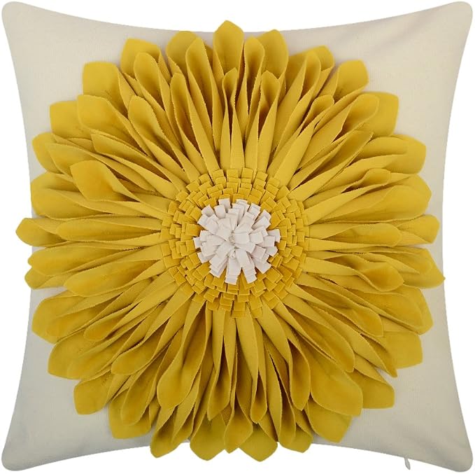 OiseauVoler Decorative 3D Sunflower Throw Pillow Covers 18x18 Inch Yellow | Handmade Pillowcases Cushion Covers for Bed Living Room Farmhouse Decor