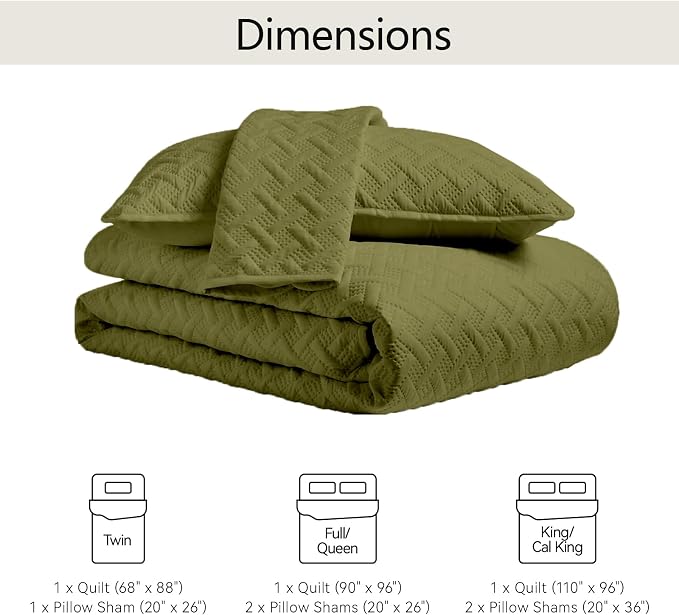 FLYMME Twin Quilt Set,Lightweight Olive Green Bedspreads,Basket Weave Pattern,Ultra Soft Microfiber Bedspread Bed Coverlet 2 Pieces for All-Seasons (1 Quilt,1 Shams)