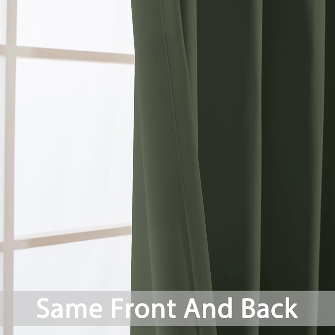Yakamok Room Darkening Curtains 52x63 inch Length Greyish Green-Living Room | 2 panels,grommet blackout window treatment,thermal insulated,light blocking drapes,privacy protection,bedroom dining room