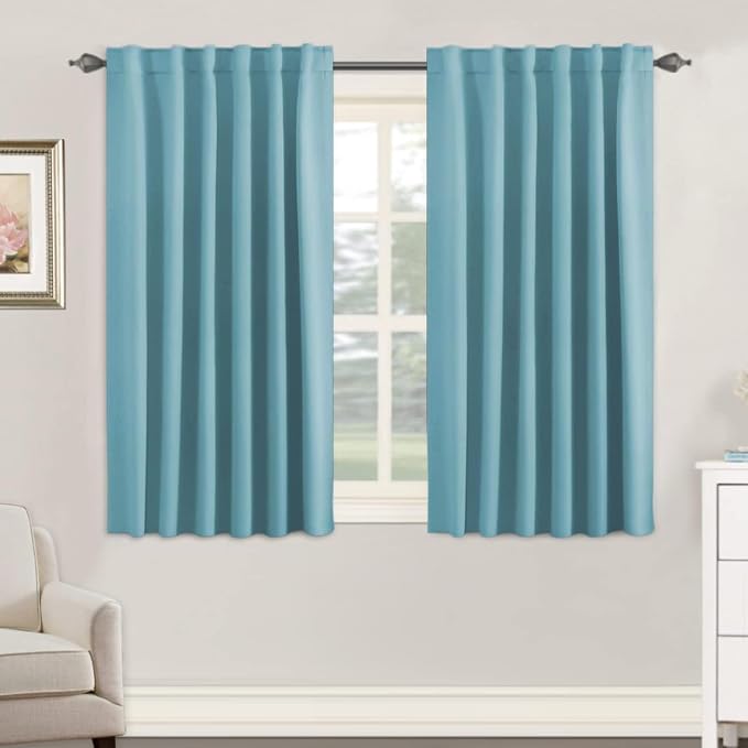 H.VERSAILTEX Blackout Curtains Thermal Insulated Window Treatment Panels Room Darkening Blackout Drapes for Living Room Back Tab/Rod Pocket Bedroom Draperies, 52 x 45 Inch, Aqua, 2 Panels