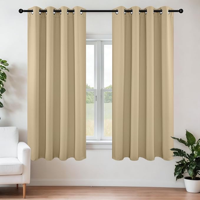 Joydeco Beige Blackout Curtains for Bedroom 54 Inch 2 Panels with Grommet | Thermal Insulated, Living Room Darkening Grommet Drapes, Noise Reducing, Light Blocking Window Treatments,52W x 54L Inch