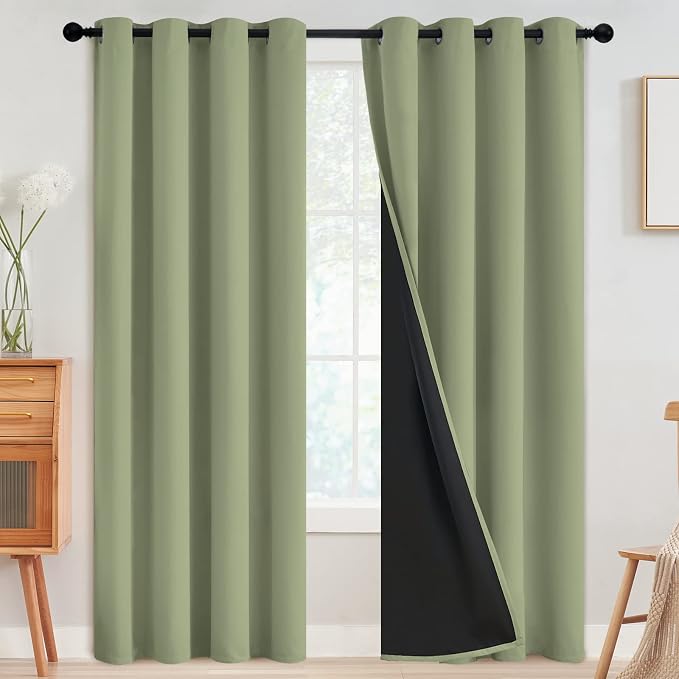 SimpleHome Sage 100% Blackout Curtains Room Darkening Living Room 84 Inch | Curtains for Bedroom,Thermal Insulated Grommet Window Drapes,Curtains for Living Room with Black Back,52 x 84 Inch,2 Panels