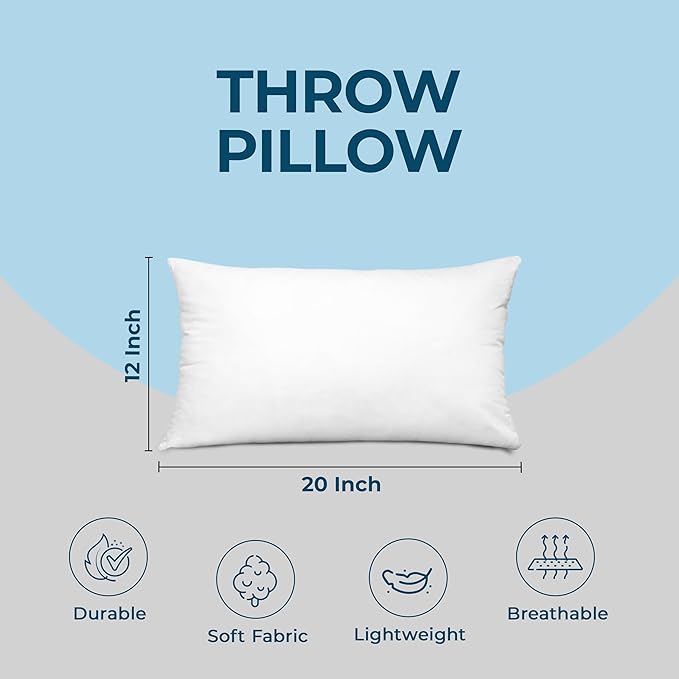 Utopia Bedding Throw Pillows, Decorative 12x20 Pillow Inserts, Set of 4 | Down alternative pillow insert with plush fluffy fill for beds sofas couches and chairs. Suitable for indoor outdoor use.