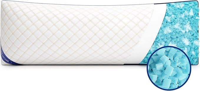 YZ HOME Long Body Pillow for Adults - Insert with Shredded Blue Memory Foam | Firm Body Pillow, Adjustable Height, Soft Support for Side Sleeping, Pregnant Women, Washable (20x54 Inch, White)