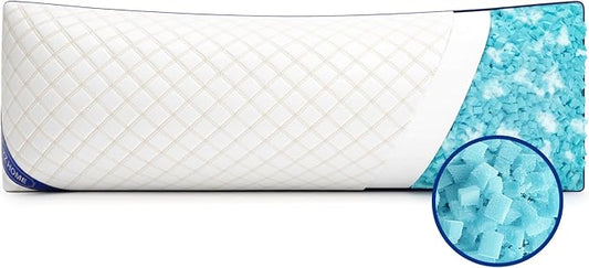 YZ HOME Long Body Pillow for Adults - Insert with Shredded Blue Memory Foam | Firm Body Pillow, Adjustable Height, Soft Support for Side Sleeping, Pregnant Women, Washable (20x54 Inch, White)