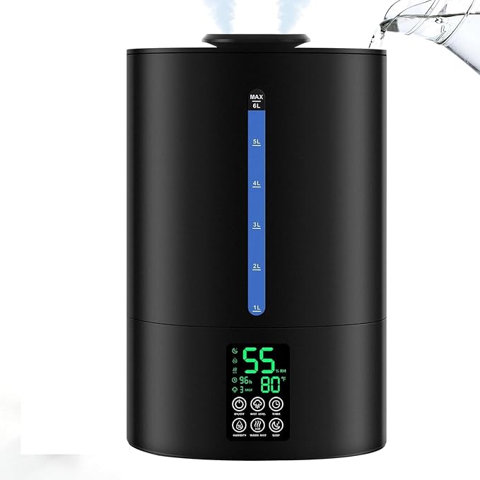 Coolfiqu 6L Warm & Cool Mist Humidifiers for Bedroom,Large Room,Plants | Quiet Top Fill Ultrasonic Humidifier,Essential Oil Diffuser, Auto Humidity Control,Hot Mist Desk Humidifiers,360° Nozzle