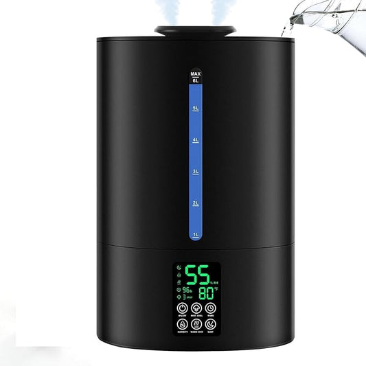 Coolfiqu 6L Warm & Cool Mist Humidifiers for Bedroom,Large Room,Plants | Quiet Top Fill Ultrasonic Humidifier,Essential Oil Diffuser, Auto Humidity Control,Hot Mist Desk Humidifiers,360° Nozzle