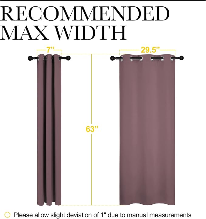 NICETOWN Bedroom Curtain Panels, 1 Pair, 34 by 63-inch, Dry Rose | Blackout Draperies, Thermal Insulated Solid Grommet Blackout Curtains/Drapes