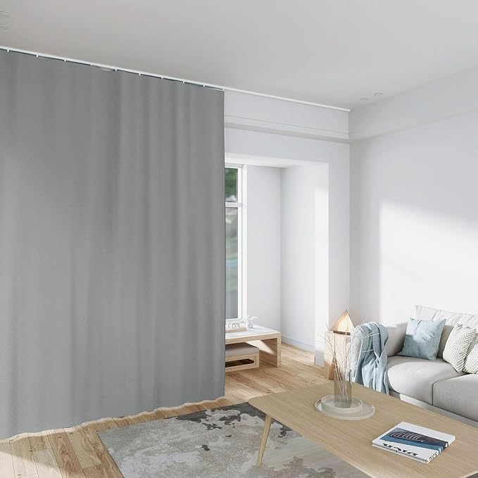 MaKefeile Room Divider Curtains Total Blackout Privacy Curtain Panel Room Thermal Insulated Noise Reduction Curtain for Bedroom Window Living Room Ceiling Track Curtain W 150 × H 96 in Grey.