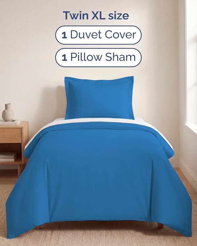 Duvet Cover Twin/Twin XL - 2 Piece with Zipper Closure - Royal Blue | Extra Soft, Breathable, Twin/Twin XL Duvet Cover 68" x 90" w/ 1 Pillow Sham, Zipper Closures & Ties, Women, Men, Kids & Teens