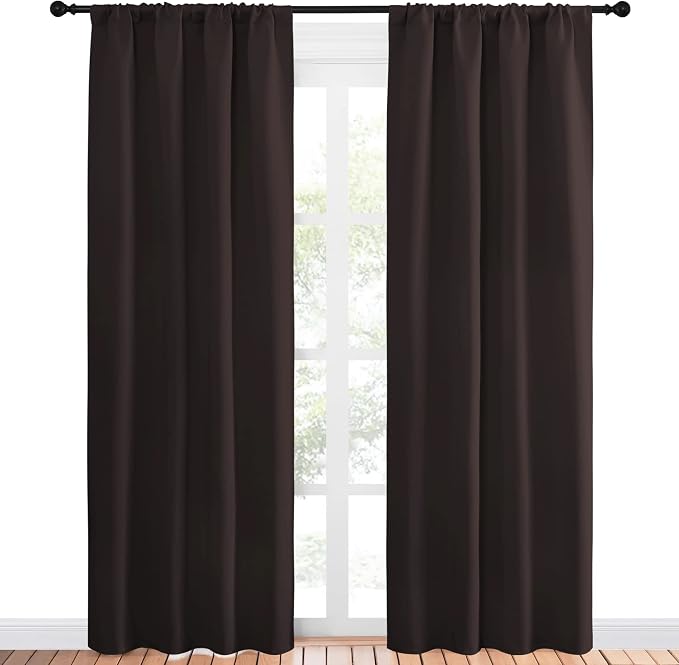 NICETOWN 84 Bedroom Curtains and Drapes - Energy Smart Thermal Insulated Rod Pocket Blackout Draperies/Panels for Living Room (2 Panels, 42 inches x 84 inches, Toffee Brown)