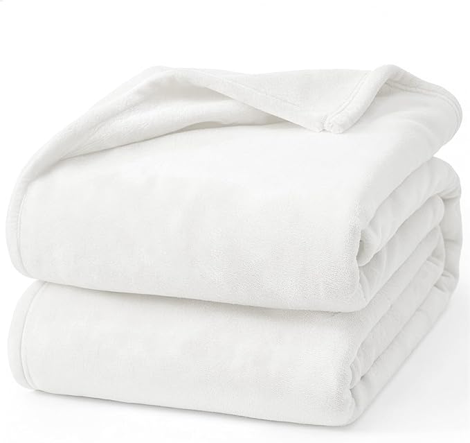 Hansleep Twin White Fleece Blanket, Soft Flannel Bed Blanket | Fuzzy Cozy Blanket 60x80 Inches, Multi-use for Bed, Sofa, Couch, Travel, Camping, All Season Warm Lightweight Cover