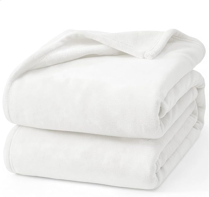 Hansleep Queen White Fleece Blanket, Soft Flannel Bed Blanket | Fuzzy Cozy Blanket 90x90 Inches, Multi-use for Bed, Sofa, Couch, Travel, Camping, All Season Warm Lightweight Cover