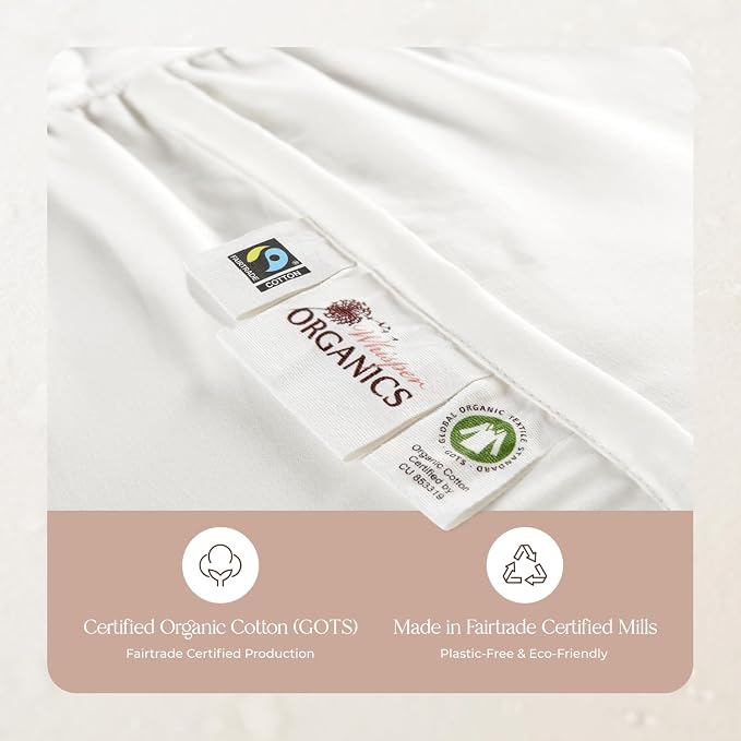 100% Cotton Organic Mattress Pad - Breathable & Cooling Mattress Protector Cal King - Premium 300GSM Quilted and Machine Washable - Fairtrade & GOTS Certified Bed Protector (White, Cal King)