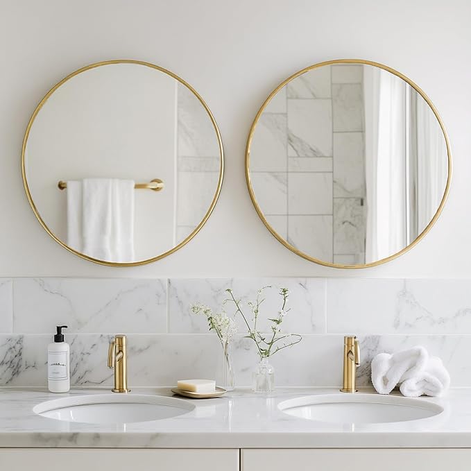 Gold Bathroom Mirror 30 inch,2 Pack Wall Mirror,Brushed Metal Frame | High Definition Mirror, Easy Installation, Circular Mirrors for Living room Cloakroom, Hallway, Bathroom