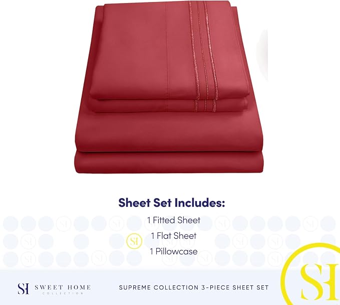 Twin Sheets - Breathable Luxury Sheets with Full Elastic & Secure Corner Straps Built In - 1800 Supreme Collection Extra Soft Deep Pocket Bedding Set, Sheet Set, Twin, Burgundy