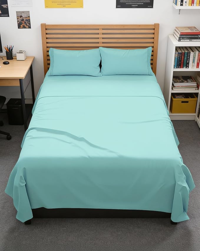 Full XL Sheets - 4 Piece Full XL Sheet Set - Cool & Breathable - Spa Blue | Hotel Luxury Bedding for Women & Men with Deep Pockets, Ultra-Soft, Comfy, Easy-Fit, Wrinkle Free & Fade Resistant, Oeko-Tex