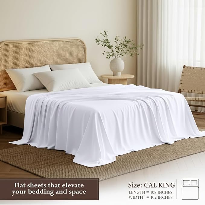 California King Size Flat Sheet Only Pack of 6, Ultra Soft Hotel Sheets, White