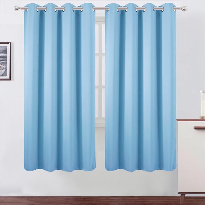 Blackout Curtains 66 x 72 Inch Long Sky Blue Curtains Set of 2 Panels Room Darkening Curtains for Bedroom and Living Room