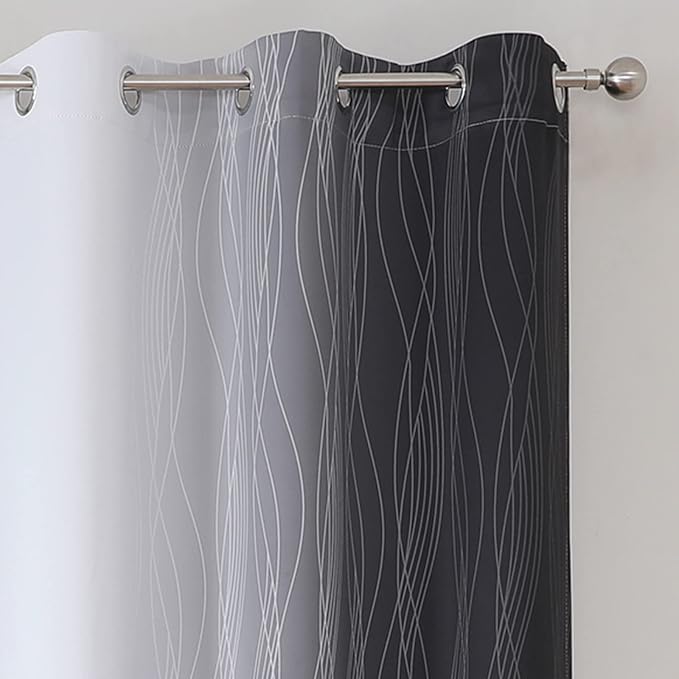 Black and Greyish White Ombre Blackout Curtains for Bedroom 42x72 Inch Long | Estelar Textiler Light Blocking Living Room Curtains, Room Darkening, Thermal Insulated Energy Saving Grommet Drapes,2 Panels
