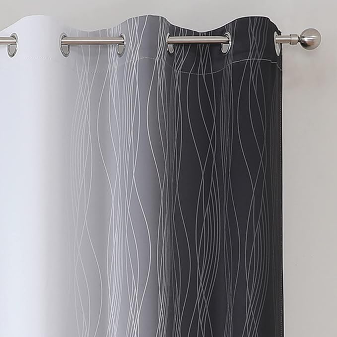 Black and Greyish White Ombre Blackout Curtains for Bedroom 42x84 Inch Long | Estelar Textiler Light Blocking Living Room Curtains, Room Darkening, Thermal Insulated Energy Saving Grommet Drapes,2 Panels