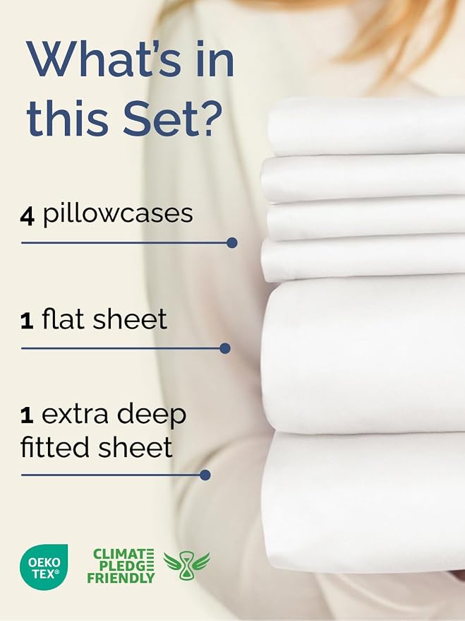 Extra Deep King Sheet Set - 6 Piece Breathable & Cooling - Antique White | Hotel Luxury Bed Sheets Set, Easy & Secure Fit, Ultra-Soft, Wrinkle & Fade Free, Comfy Sheets Set with Extra Deep Pockets