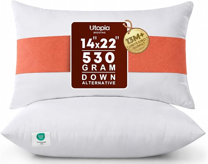 Utopia Bedding 14x22 Pillow Inserts, White Throw Pillows for Couch, 2 Pack | 100% Virgin Filling, Indoor Cushion Inserts for bed, sofa & couch, Extra Filled, Supportive & Fluffy Decorative Pillows