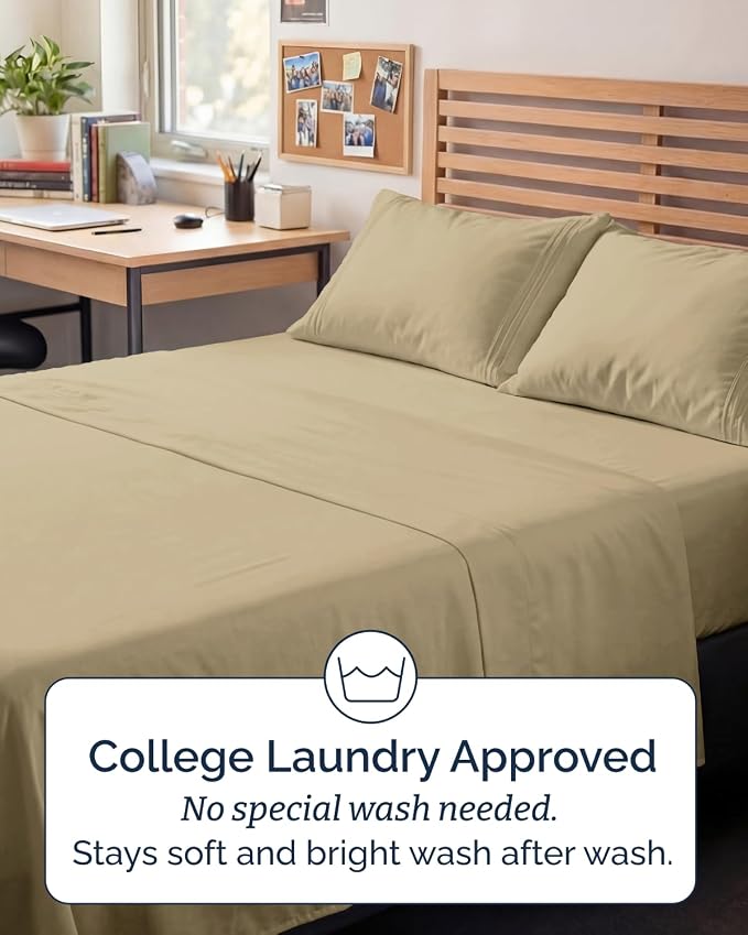Full XL Sheets - 4 Piece Full XL Sheet Set - Breathable & Cooling - Beige | Hotel Luxury Bedding for Women & Men with Deep Pockets, Ultra-Soft, Comfy, Easy-Fit, Wrinkle Free & Fade Resistant, Oeko-Tex