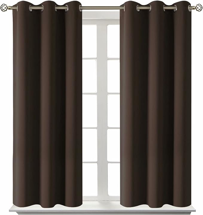 BGment Short Curtains for Small Window 45 Inch Long - Brown 2 Panels | Grommet top, Blackout, Room Darkening, Sunblock, Thermal Insulated, Window Drapes for Kitchen, 38x45 Inch
