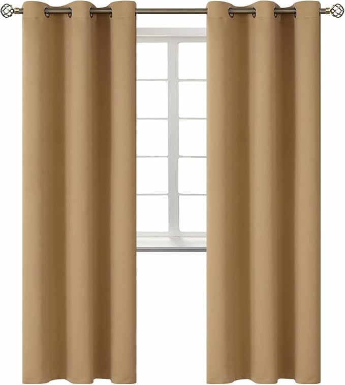 BGment Blackout Curtains for Living Room - Grommet Thermal Insulated Room Darkening Curtains for Bedroom, 2 Panels of 42 x 84 Inch, Khaki | Grommet Top, Light-Blocking, Sunblock, Thermal Insulated, Window Drapes for Bedroom, 42x84 Inch
