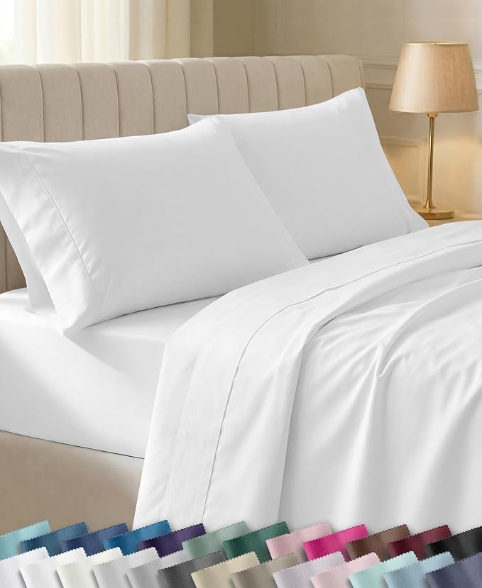 California Design Den Soft 100% Cotton Queen Size Sheets Deep Pocket, 4Pcs | 400 Thread Count Backed by Good Housekeeping Seal, 16" Deep Pocket, All-Around Elastic, Easy Care, 4 Pc Set - Antique White