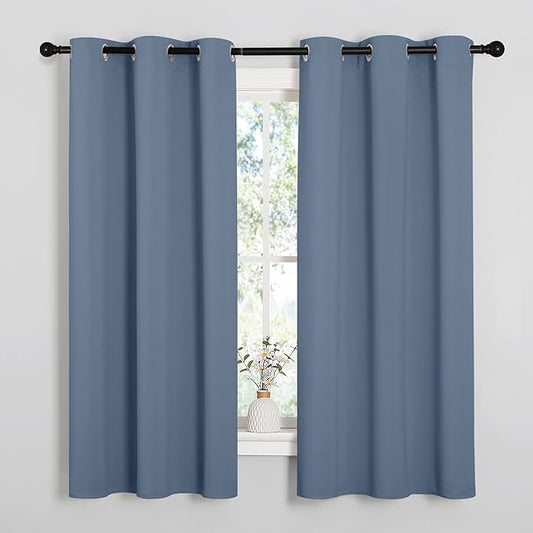 NICETOWN Stone Blue Blackout Curtains for Loft 42" Wide x 63" Long 2 Panels | Home Fashion Thermal Insulated Solid Grommet Window Treatment Panels for Cafe Kitchen Bedroom, Light Blocking Home Decor