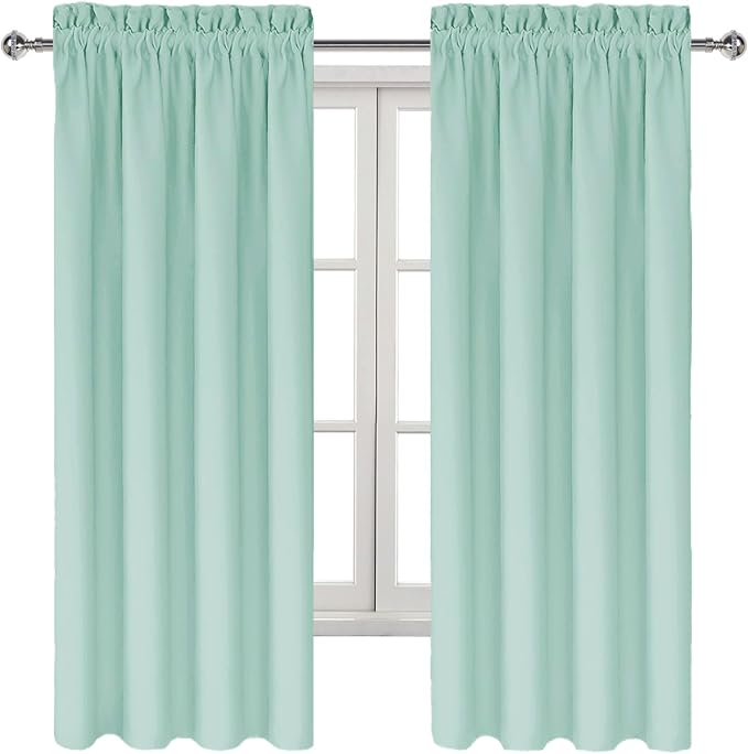 DWCN Blackout Curtains for Bedroom Living Room 42 x 63 Inch Long 2 Panels | Room Darkening, Thermal Insulated, Light Blocking, Rod Pocket Drapes, Noise Reducing Window Treatments, Mint Green